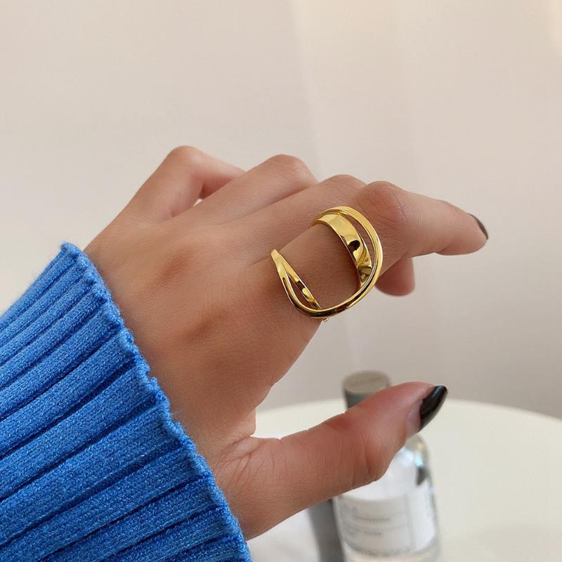 Cluster Rings 925 Sterling Silver Ring Geometric Big Punk Adjustable 18k Gold For Women Elegant Wire Fine Jewelry Gift