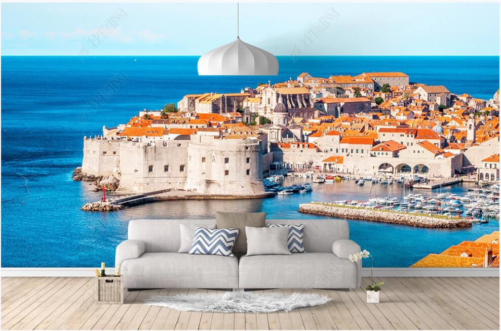3d wallpaper on the wall custom photo mural Beautiful view of European-style Italian seaside castle living Room home decor 3d wall murals wallpaper