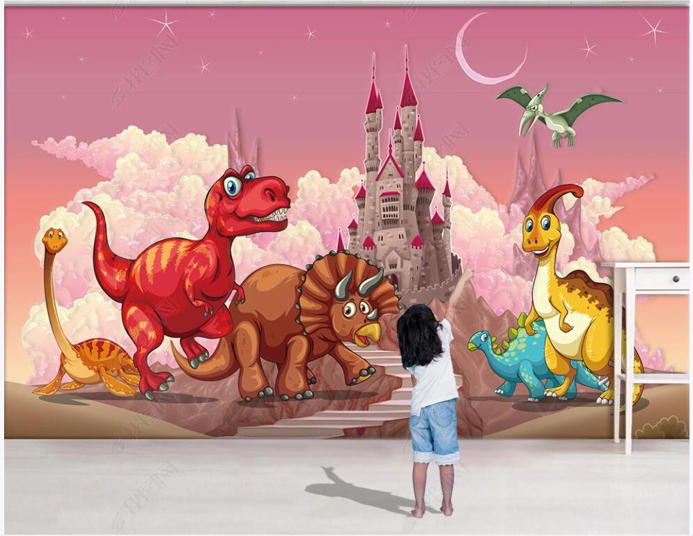 3d wallpaper on the wall custom photo mural Pink fantasy dinosaur castle children&#039;s room home decor 3d wall murals wallpaper for walls 3 d