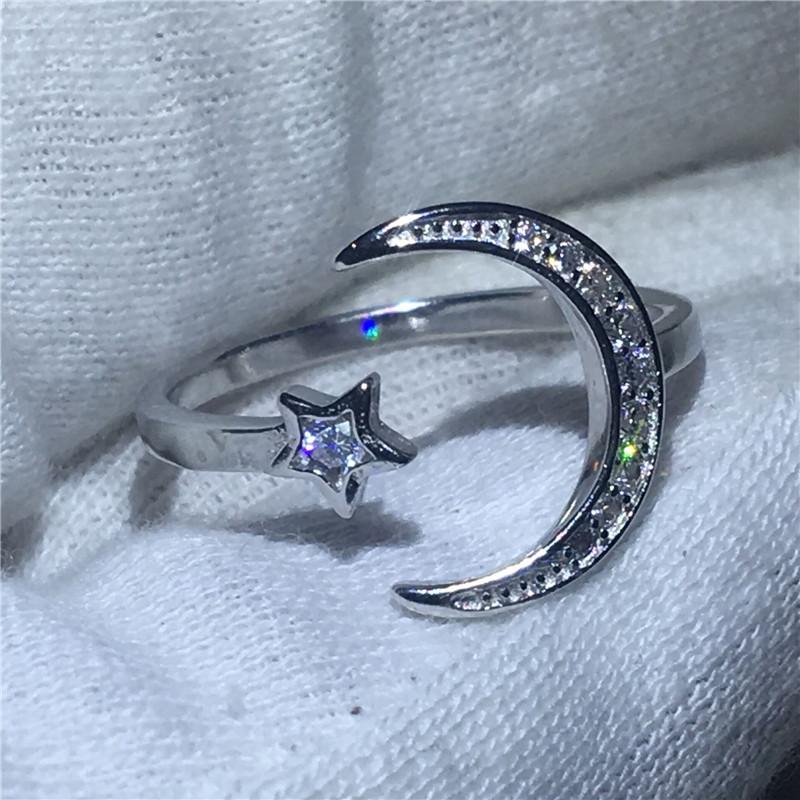 Cluster Rings Fashion Moon Star Shape 100% Soild 925 Sterling Silver Ring Sona 5A Zircon Stone Engagement Wedding Band For Women Gift