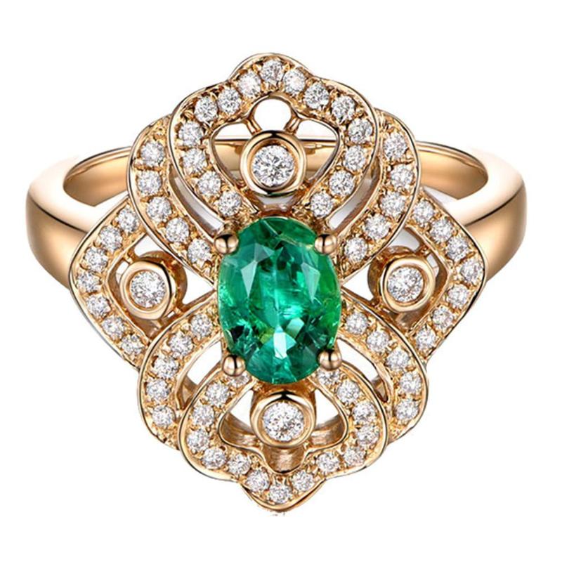 Cluster Rings Luxury Emerald Gemstones For Women Bijou Green Crystal Rose Gold Color Zircon Diamonds Vintage Party Jewelry Fashion Gift