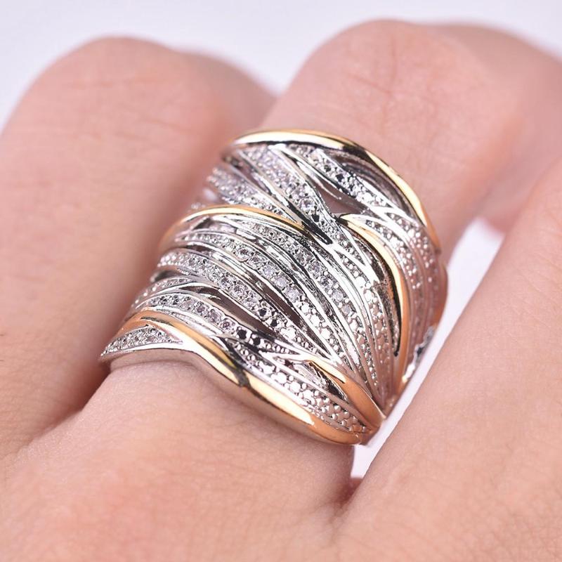 Cluster Rings Fashion Layered Cross Full Zircon Diamonds For Women White Gold Color Jewelry Bijoux Bague Party Accessories Gifts