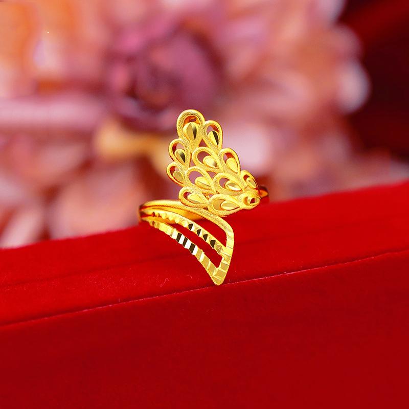 Cluster Rings Exquisite Phoenix Pattern Gold 14K Ring For Women Wedding Engagement Fine Jewelry Hand Ornaments Girlfriend Birthday Gifts