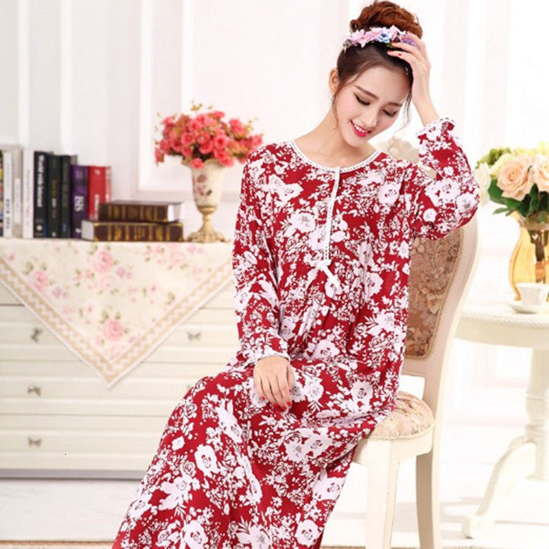 Women&#039;s Sleepwear ladies nightshirt long-sleeved long plus size fat MM wear cotton skirt spring autumn gown women LQ5H