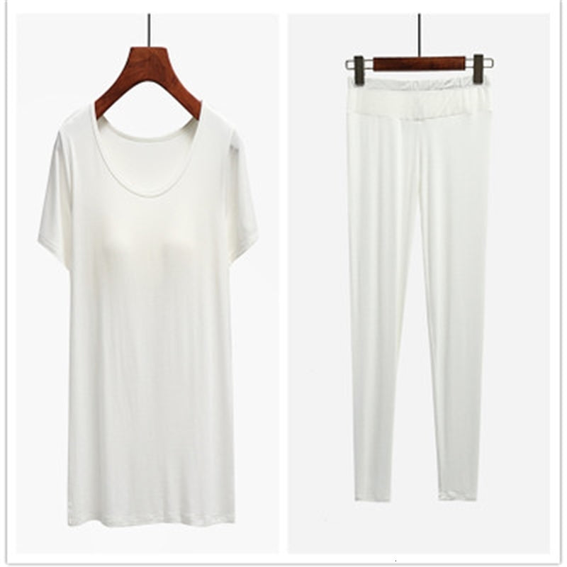 Women&#039;s Sleepwear Modal cotton pijamas women chest pad short-sleeved trousers suit female pajamas sleepwear set tight elastic nightwear pyjama