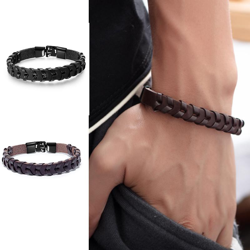 Bangle 2021 Trendy Handmade Leather Bracelets Men Vintage Black Brown PU Braided Rope Male Punk Rock Hip Jewelry Gift