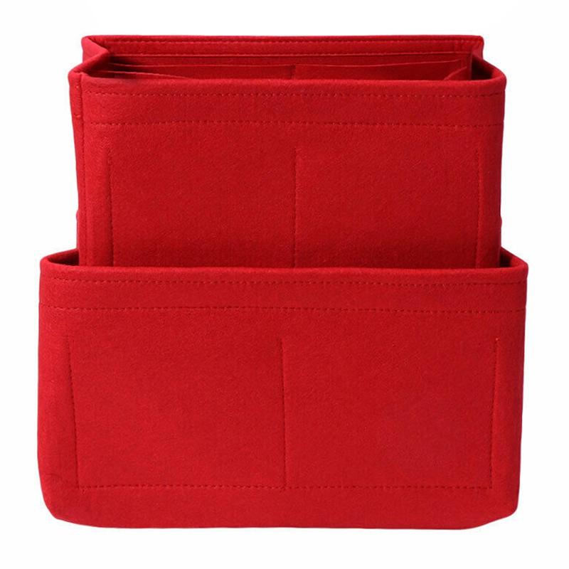 Cosmetic Bags & Cases 2 Pcs Home Storage Bag Felt Insert Makeup Organizer Inner Purse Portable Red Storage, M L
