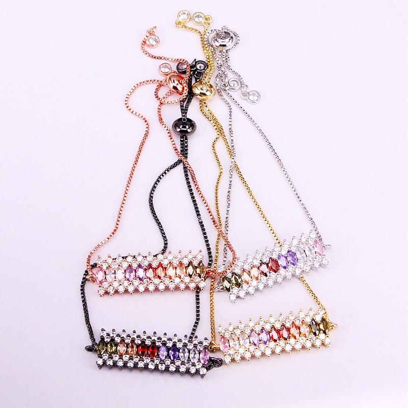 Link, Chain 6PCS, Rainbow Elegant Bracelets Brilliant Fashion CZ Micro Pave Crystal Bar Link Colorful Zirconia Jewelry Gifts