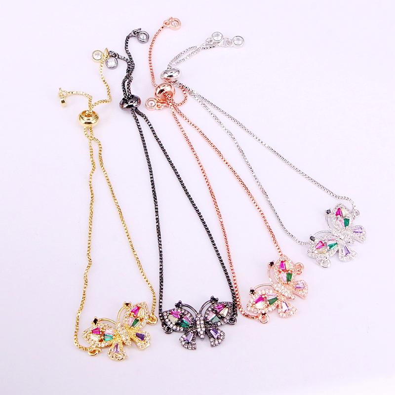 Link, Chain 6PCS, Rainbow Butterfly Slider Statement Charm Bracelets CZ Micro Pave Top Quality Link Colorful Zirconia Jewelry Gifts