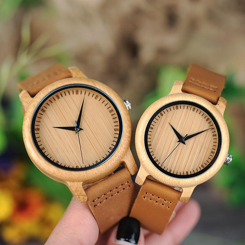 Wristwatches BOBO BIRD Couples Watch Men Women Relogio Masculino Bamboo Wristwatch Genuine Leather Band Engrave Name Customized Gift With Bo