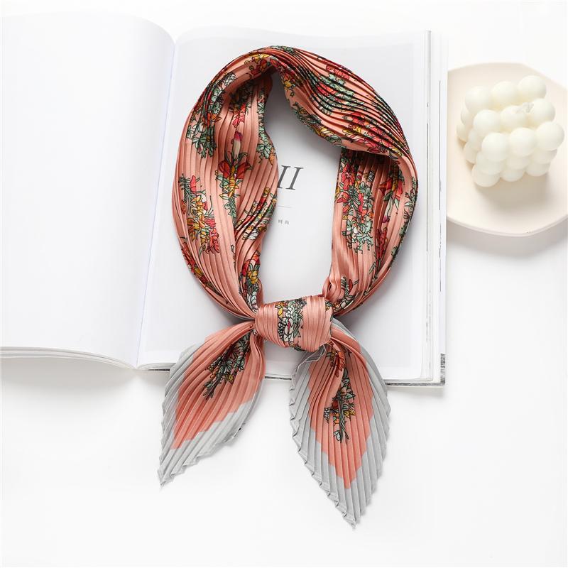 Scarves 2021 Silk Square Scarf For Hair Crinkle Shawl Print Neckerchief Female Headband Vintage Head Wraps Elegant Foulard Hijab Bandana