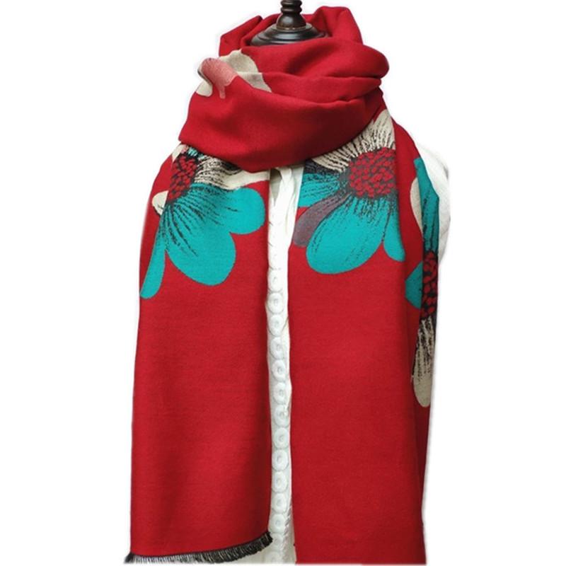 Scarves Ethnic Style Double-side Cashmere Scarf For Women Thicken Winter Shawls Ladies Designer Print Blanket Wraps