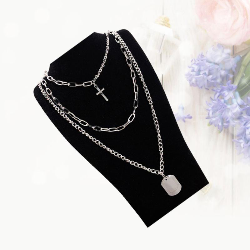 Pendant Necklaces Multilayer Alloy Chain Hip- Cross Double-layer Clavicle Jewelry Gift For Girls