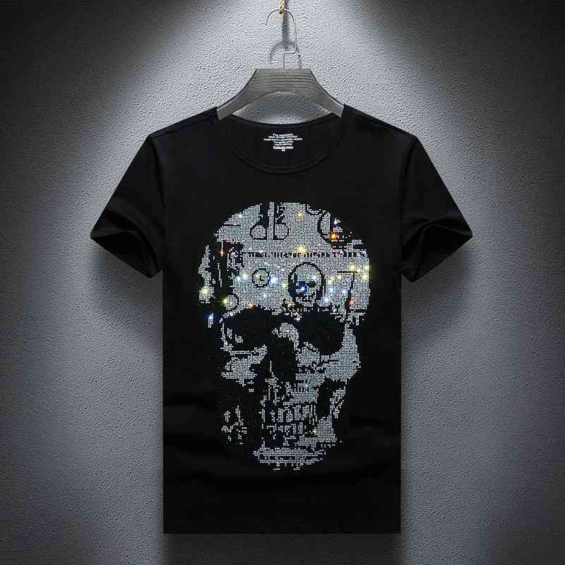 Summer style hot drill short T-shirt Youth Net red round neck half sleeve fashion personality trendy men&#039;s clothing