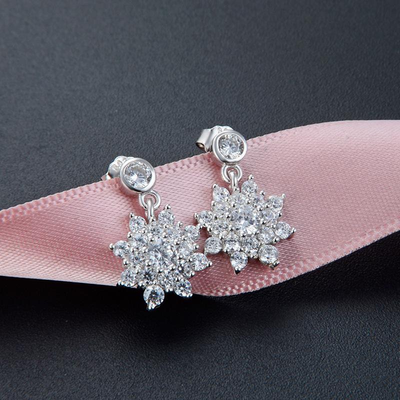 Dangle & Chandelier S925 Sterling Silver Earrings For Women Snowflake Zircon Earring Diamond Flowers Fine Jewelry Gifts