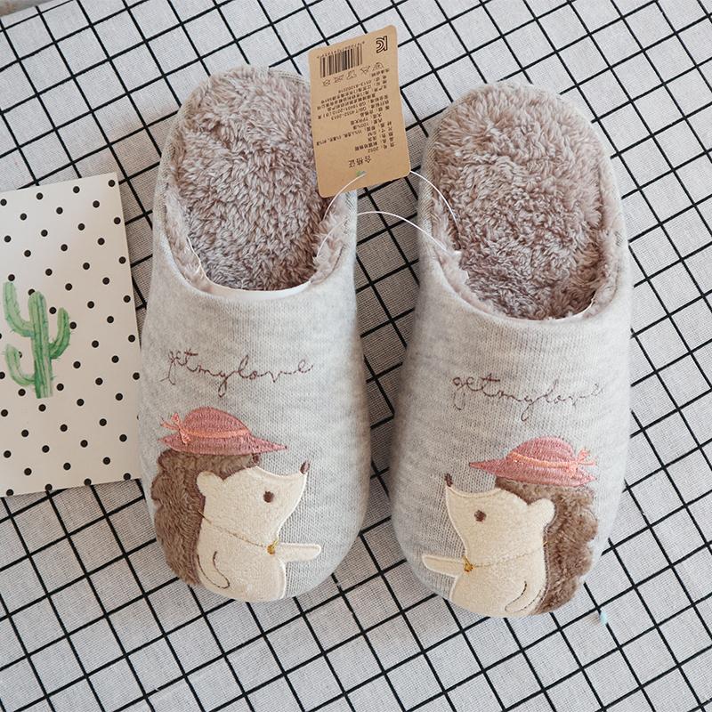Slippers Indoor Hedgehog Warm Shoes Grey Brown Slip On Flats Slides Animal Girl Girlfriend Xmas Gifts
