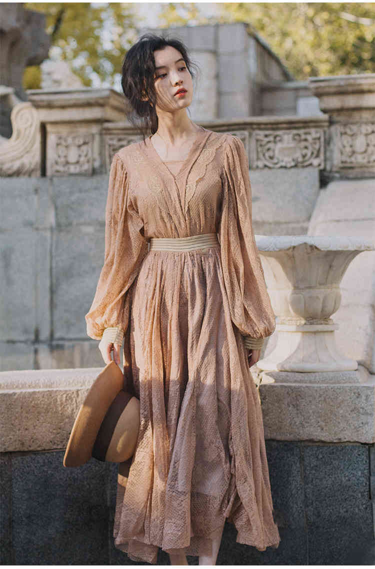 Two Piece Dress Engaland style shirt + retro long skirts sets female pullpver v-neck Tops High Waist beach vacation Suits XY2J