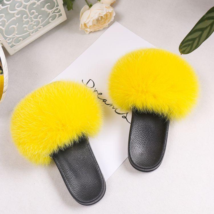 Slippers Luxury Women Real Fur Sandals Hair Slides Rubber Flat Non-slip Casual Home Slipper Soft Lady Large Size 45 Shoes