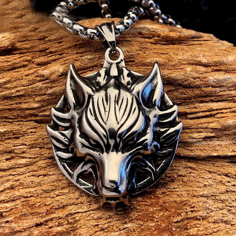 Pendant Necklaces Classic Stainless Steel Viking Wolf Head Necklace Norse Amulet Jewelry Punk Street Hip-hop Animal Gift