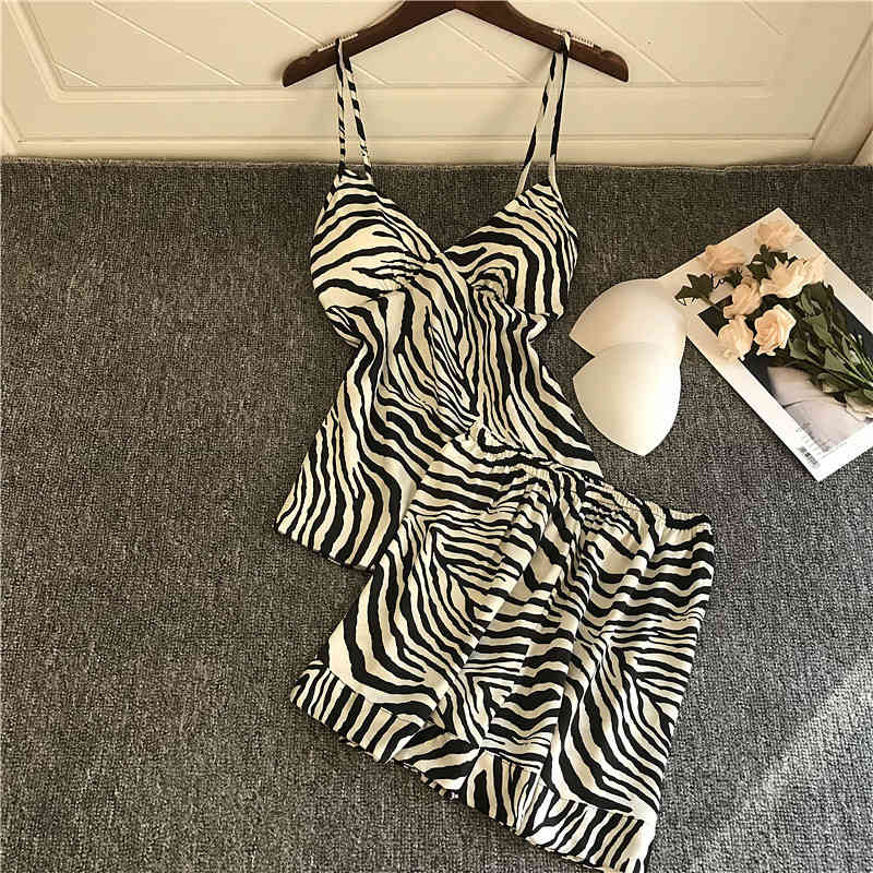 Women&#039;s Shorts Zebra Pattern Fashion Pajamas Ice Silk Thin Sleeveless Camisole Two-piece Set Sleepwear Z8VE