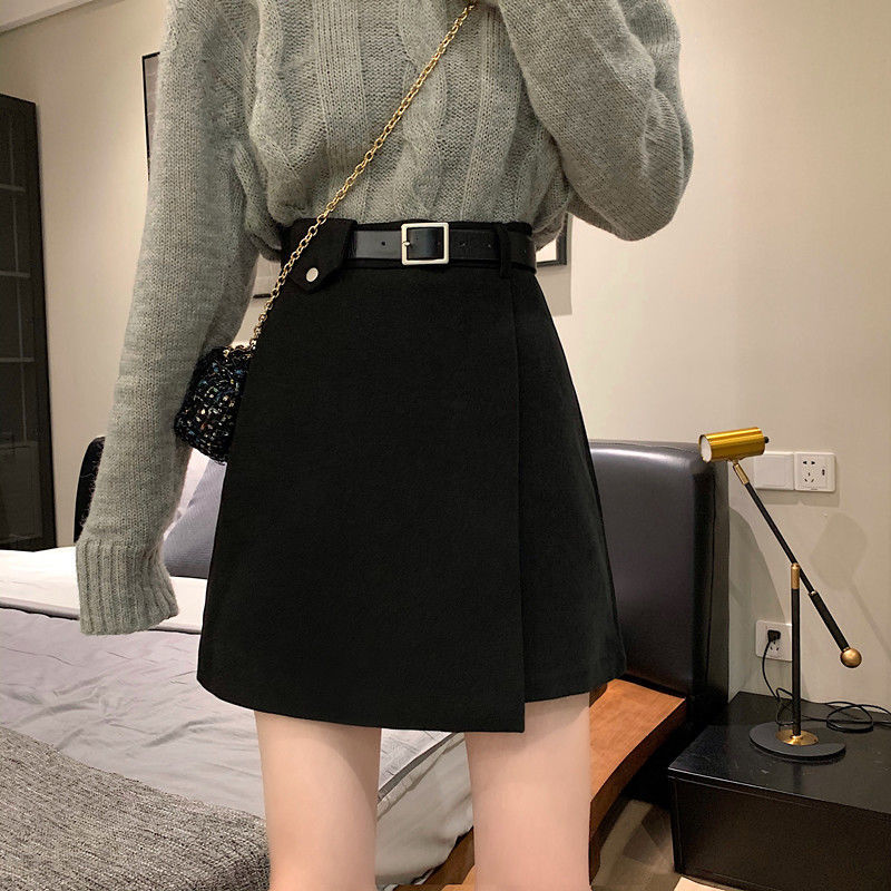 Skirts High Waist A- Line Woolen Women&#039;s Hippie Spring Hip-Hugger and Black Asymmetric Woman Mini Korean Style CUCC