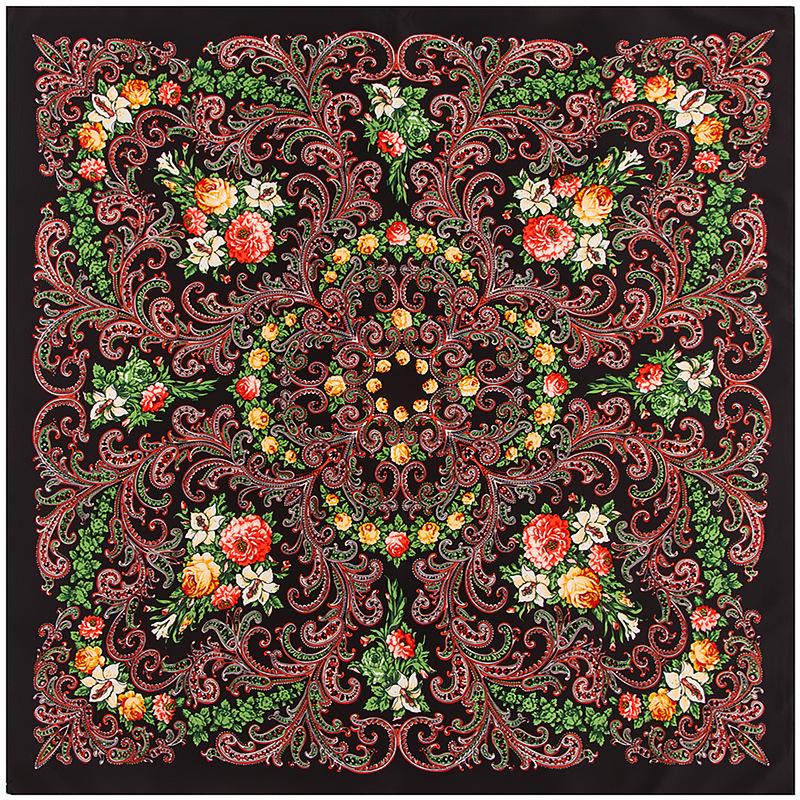 Scarves 100*100cm Russian National Square Scarf Women Twill Silk Floral Printed Shawl Bandana Lady Handkerchief Hijab Head