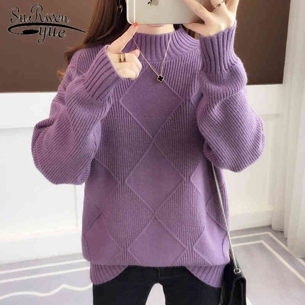 Autumn and Winter Half-High Neck Long Sleeve Women Sweater Solid Color s Tops Blouses Clothing 5775 50 210521