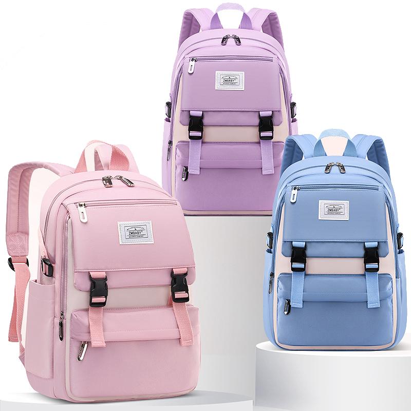 Backpack Buckle Badge Women Candy Color Fashion Cute Large Schoolbag Shoulder Student Bag Teenage Girls College