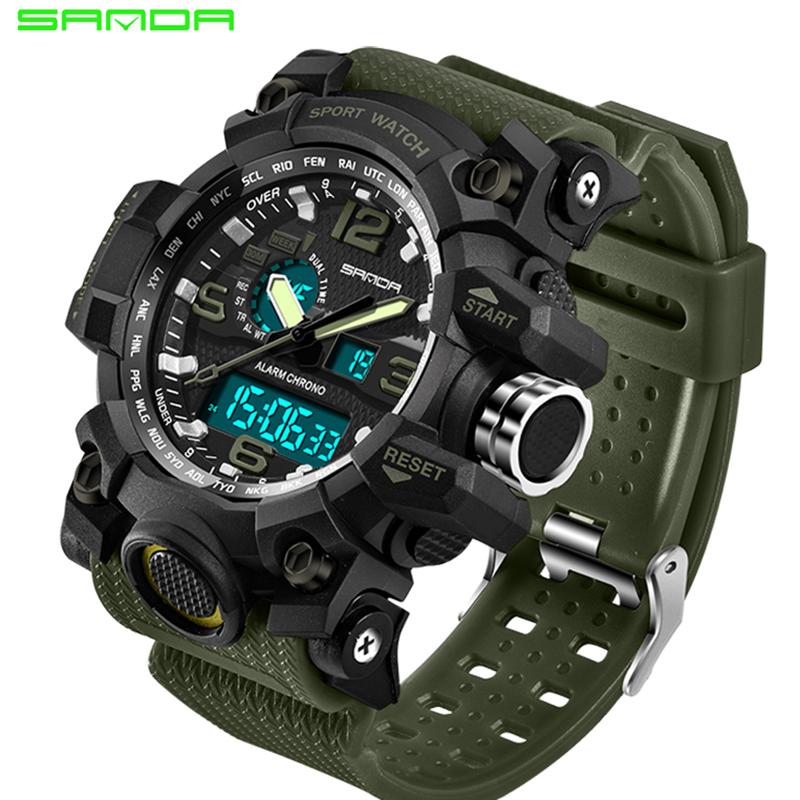 Wristwatches SANDA Men&#039;s Sports Quartz Watches Top Brands Luxe Famous Electronics LED Digital Relogio Masculino