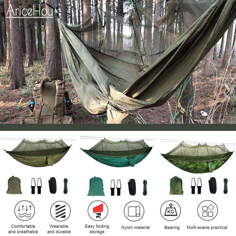 Camp Furniture Lightweight Portable Camping Hammock With Mosquito Net Outdoor Canvas Swing Chair Tree Straps For Hiking Survival Travel