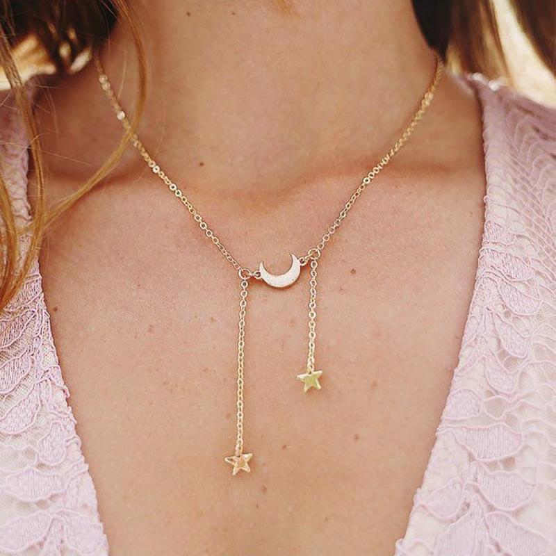 Chokers Gold Color Star Moon Necklaces For Women Ins Simple Clavicle Chain Pendant Necklace Fashion Jewelry Wholesale