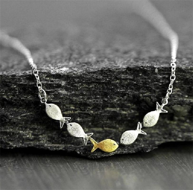 Chokers Summer Simple Forest Cute Drawing A Group Of Small Fish Necklace Creative Pendant Ladies Jewelry Party For Girlfriend