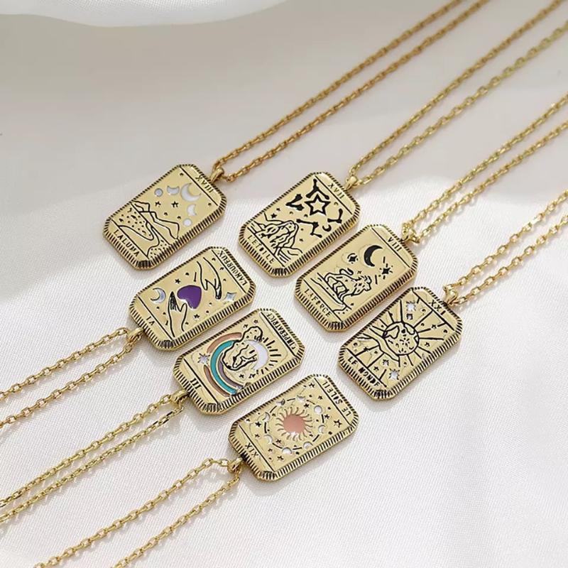 Chokers Gothic Amulet Pendant Tarot Cards Vintage Necklace Gold Plated Collar For Female Chain Moon Sun World Love Women&#039;s Jewelry Gift