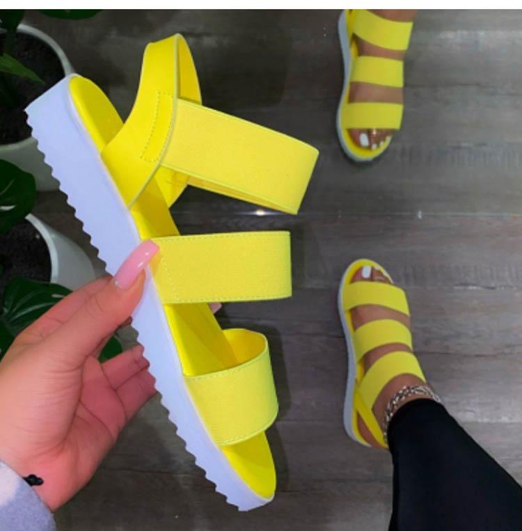 Sandals 2021 Woman Fashion Summer Platform Casual Beach Outdoors Shoes Candy Color Open Toe Flats Band Party Female Footwear