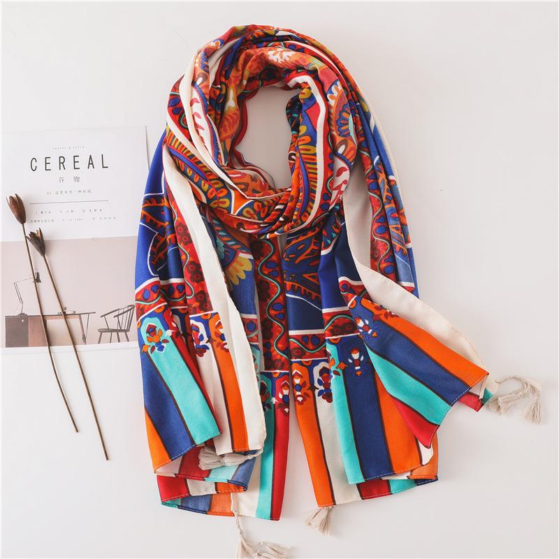 Scarves 2021 Ladies Fashion African Floral Fringe Viscose Shawl Scarf Autumn Winter Muffler Headband Foulards Sjaal Wrap Hijab Snood