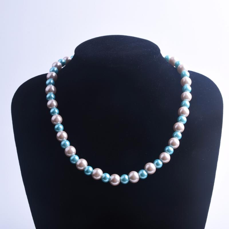 Chokers Pink And Light Blue Pearl Necklace, 8mm 10mm Glass Necklace,Wedding Jewelry ,bridesmaid ,single Strand Mixed