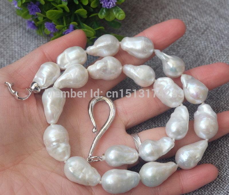 Chokers &gt;&gt;&gt;14x20mm White Nucleated Flameball Pearl Necklace