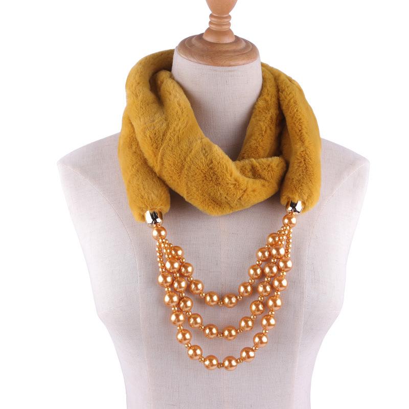 Scarves Plush Imitation Pearl Scarf Women Pure Color National Style Fashion 145*10CM Comfortable High Quality Warm Accessories