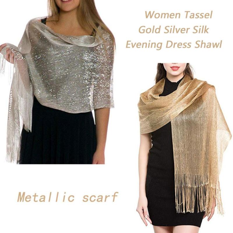 Scarves Evening Dresses Elegant Shawls Female Golden Silvery Wire Tassels Bridal Bridesmaid Party Wedding Temperament Accessories Scarf