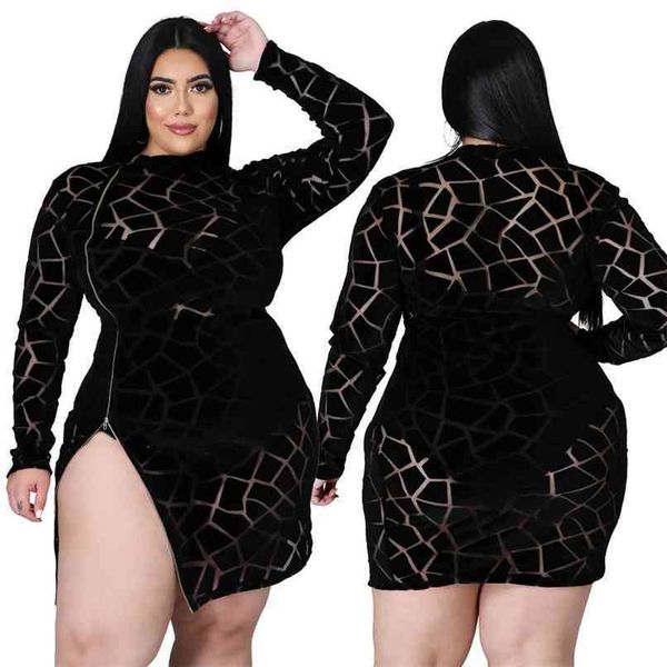 Women Dresses Summer Vestido De Mujer Wholesale Plus Size Clothing L-5XL All Black Long Sleeve Elegant Party Robe 210525