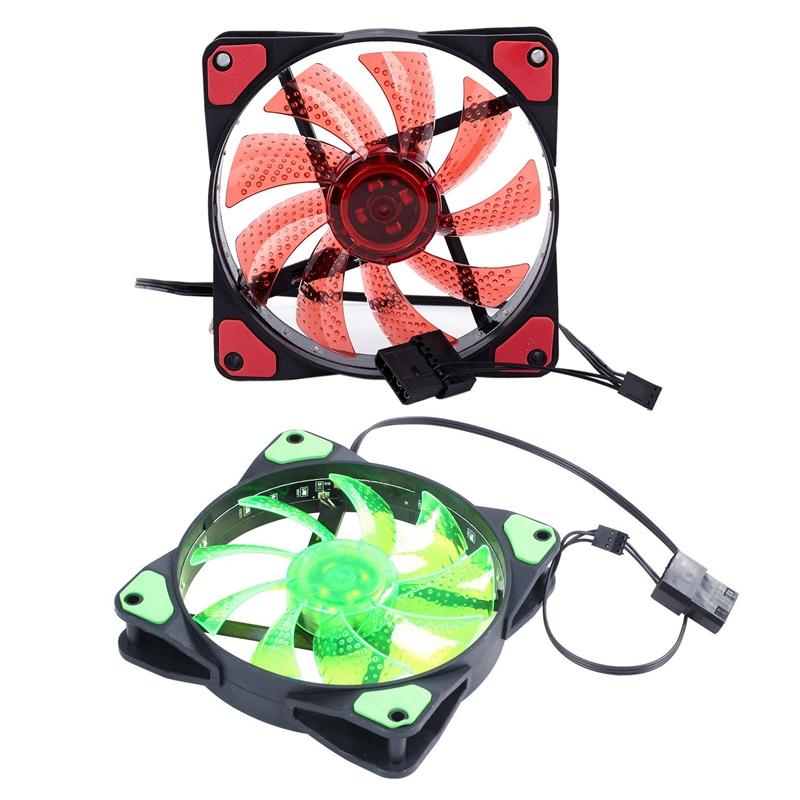 Laptop Cooling Pads 2 Pc 15 Lights LED Computer Chassis Fan Case Heatsink Cooler DC 12V 4P 120X120X25Mm , Red & Green