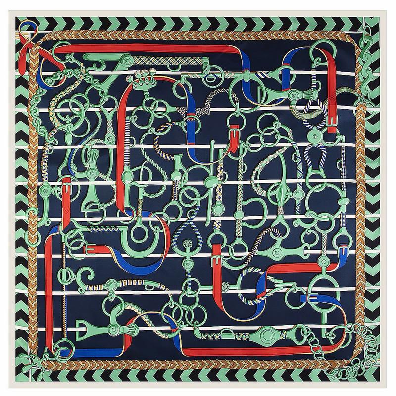 Scarves 130cm Scarf Design Sago Cycas Palm Tree Square Twill Silk Women Bandanna For Ladies Shawls