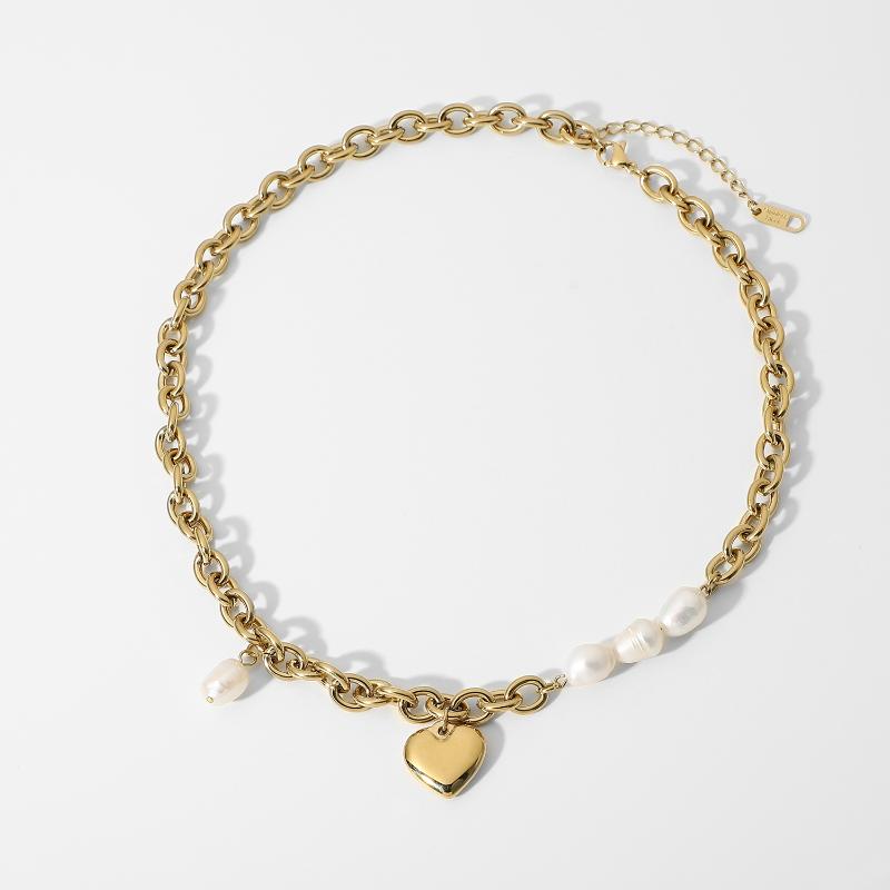 Pendant Necklaces 14K Gold Plated Stainless Steel Heart Shape Necklace For Women Trendy Freshwater Pearl Choker Jewelry