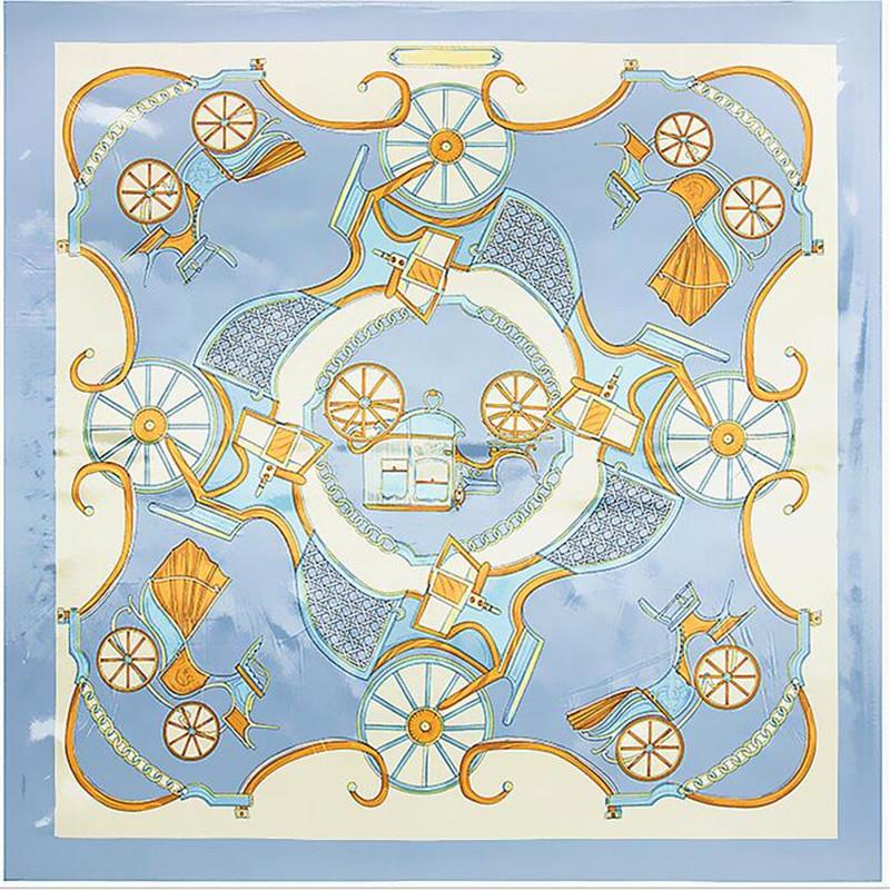 Scarves 90x90cm European Style Imitation Silk Scarf Women Carriage Chain Classic Patter Paint NeckerChief Bandana Large Square