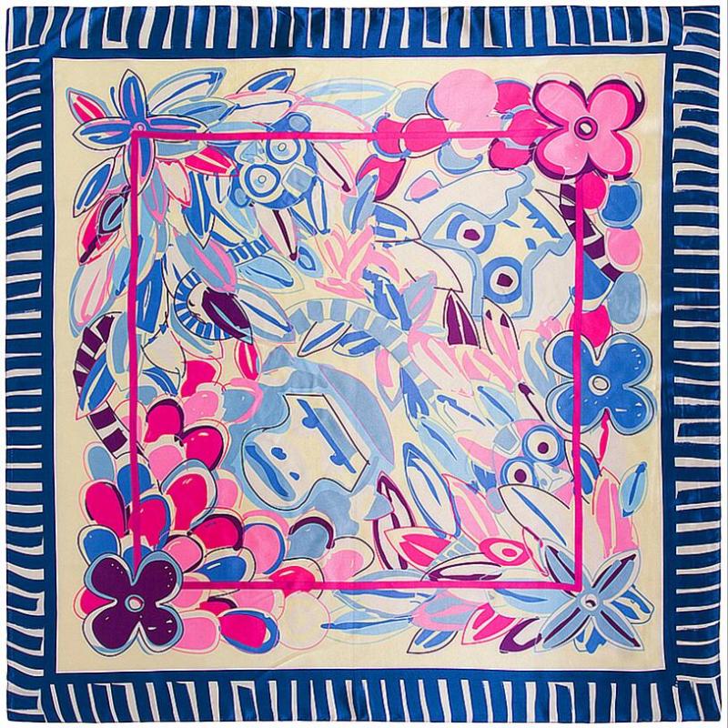 Scarves Arrival 90x90cm Flowers Monkey Avatar Patten Silk Scarf Women Painting NeckerChief Large Square Office Lady Gift