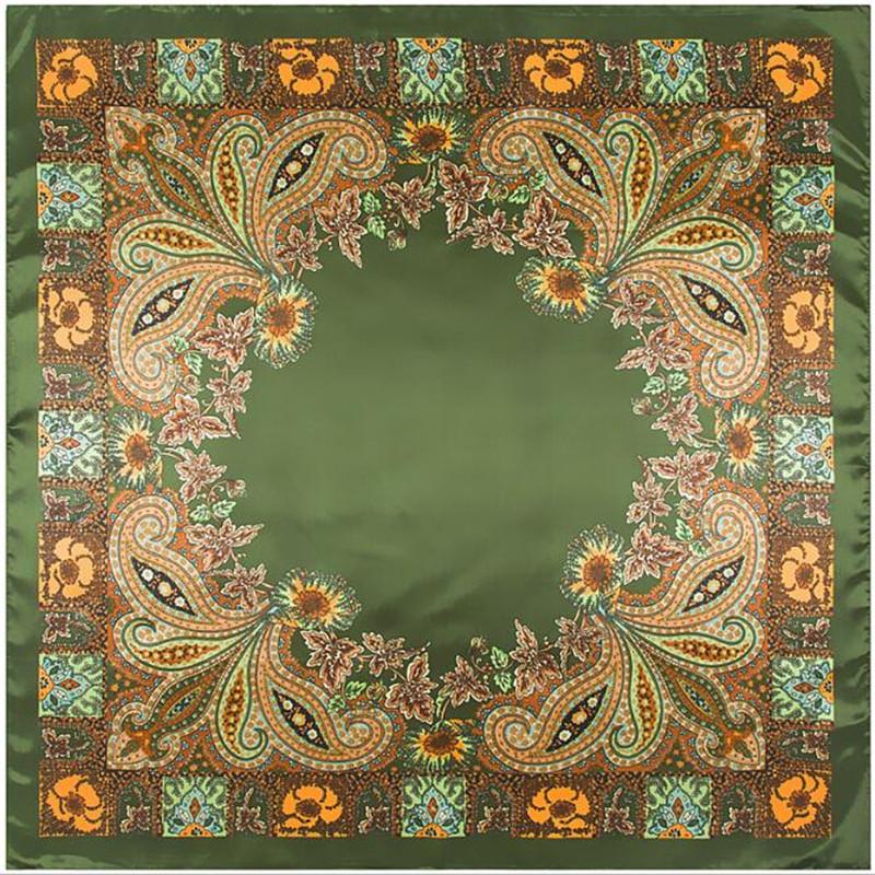 Scarves Spring 90x90cm Silk Scarf Women Elegant Classic Printed Cashew NeckerChief Bandana Square Muslim Headscarf