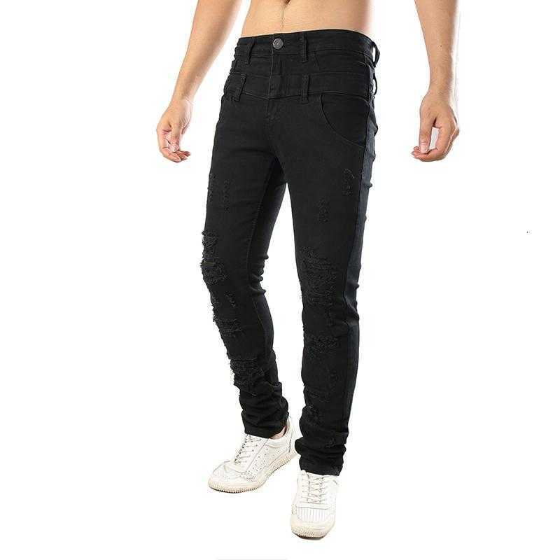 Men&#039;s Jeans Men motorcycle stitching trousers fashion knife cut holes ragged begging youth jogging pants