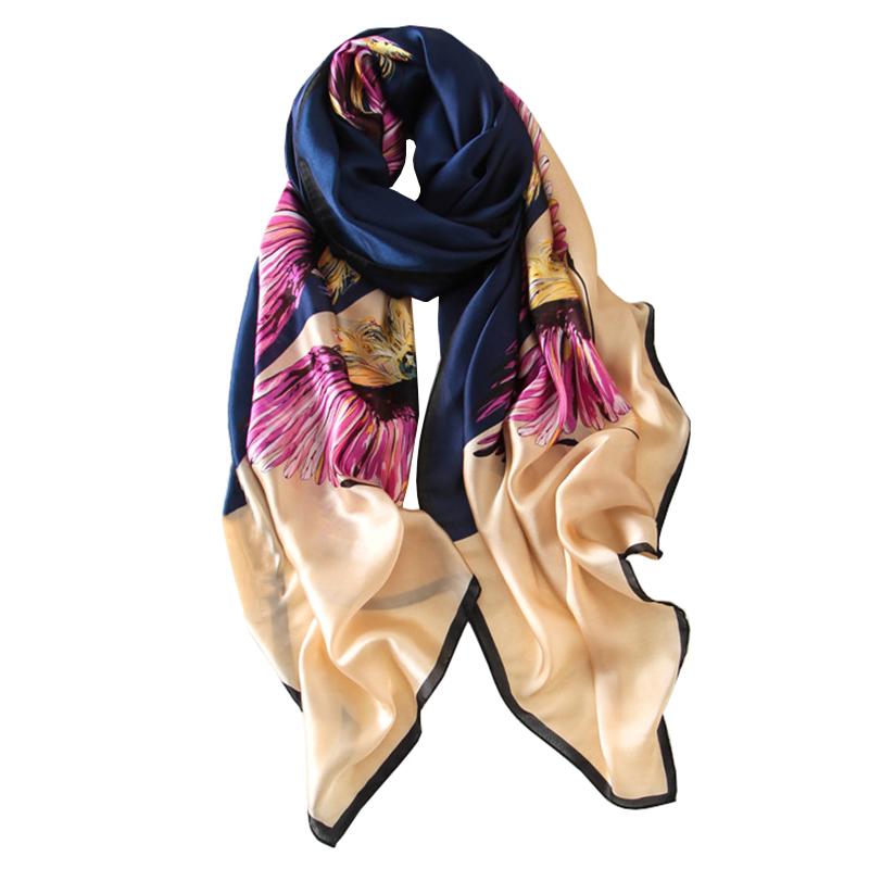 Scarves Women Imitation Silk Scarf Eagle Print Shawls Office Lady Wraps Female Headscarf Beach Bandana Beautiful Gift 90x180cm