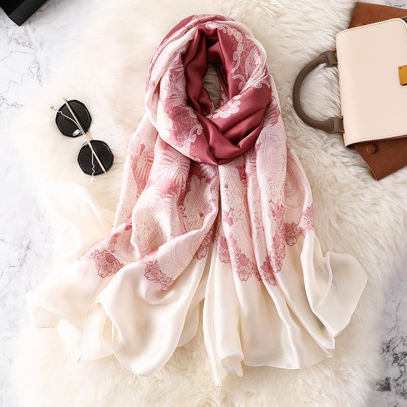Scarves Women Imitation Silk Scarf Light Color Print Shawls Office Lady Wraps Female Headscarf Beach Towel Beautiful Gift 90x180cm