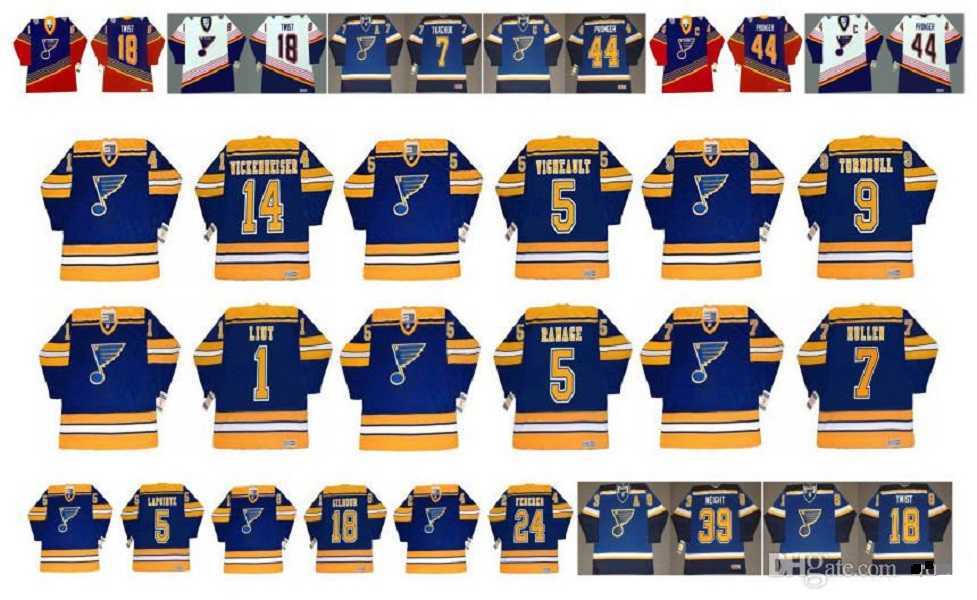 Vintage St. Louis Blues Jersey 14 Doug Wickenheiser 5 ALAIN VIGNEAULT 9 TURNBULL 5 ROB RAMAGE 7 Joe Mullen MIKE LIUT GUY LAPOINTE CCM Hockey